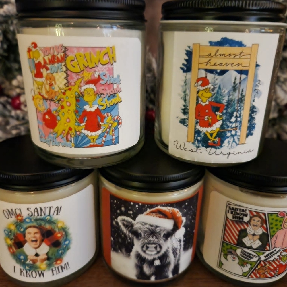 Holiday Scented Candles with Grinch, Christmas Story And Elf Designs Set Of 5